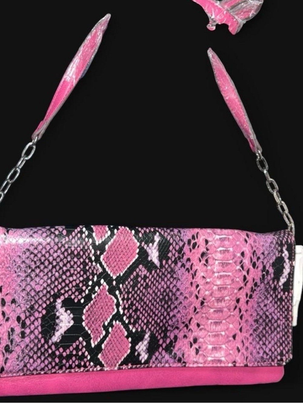 Style & Co. Pink Snake-Print Chain Shoulder Clutch